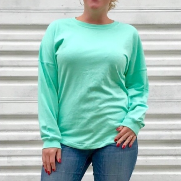 NWT Mint Crew Neck Long Sleeve Tee By Miami Style - Picture 2 of 8